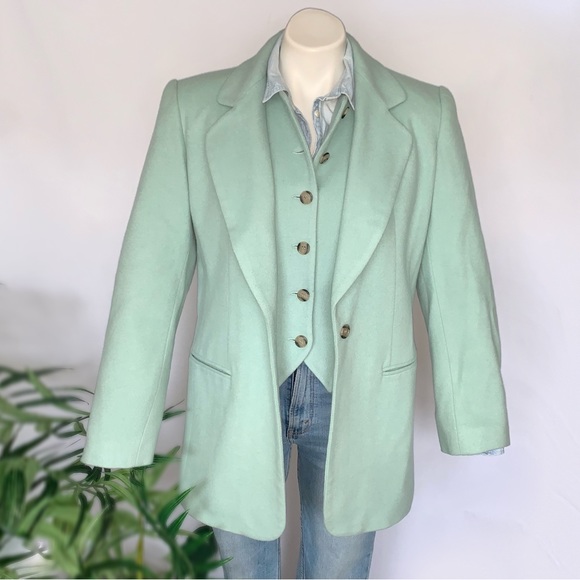 v i n t a g e :: Seafoam Wool Cashmere Longline Blazer Vest Set Bloomingdale’s - Picture 4 of 16